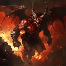 Fiery Demon with Horns and Wings