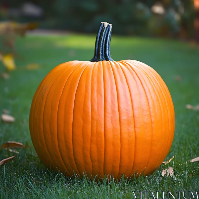 Pumpkin Portrait on Green Grass AI Image