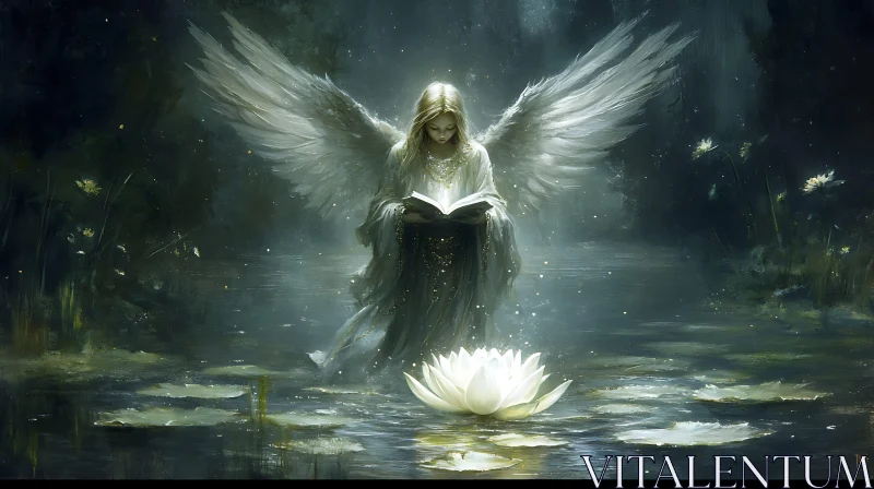 Ethereal Angel and Lotus Flower Painting AI Image