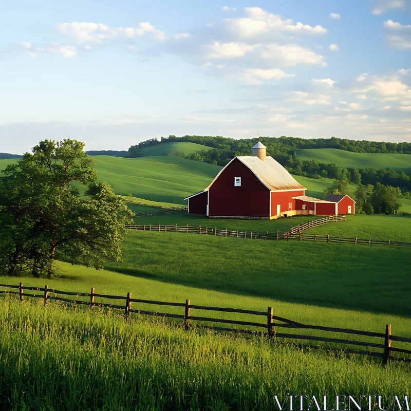 AI ART Idyllic Countryside Scene with Red Barn