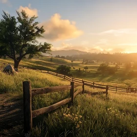 Rustic Fence at Sunset