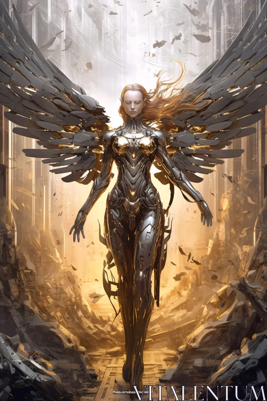 AI ART Metallic Angel in Post-Apocalyptic Landscape