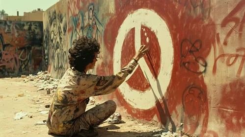 Street Artist Painting Peace Symbol