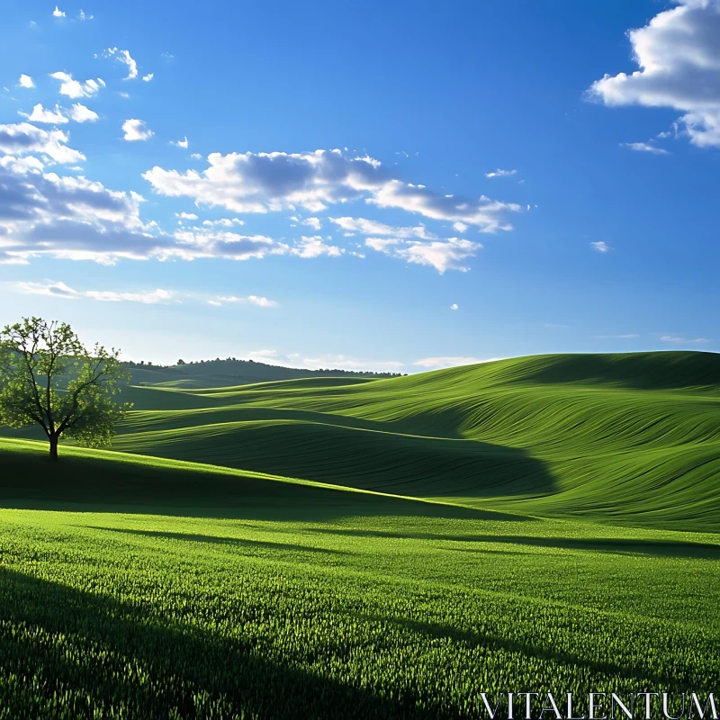 AI ART Lush Field Landscape with Blue Sky