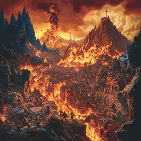 Fiery Battleground: A Hellish Landscape