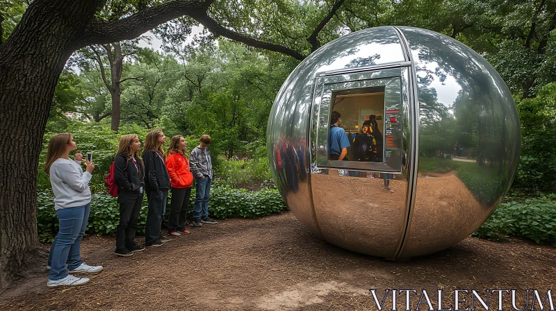 Reflective Art Sphere in Nature AI Image