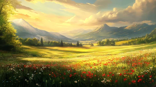 Idyllic Flower Field Mountain View