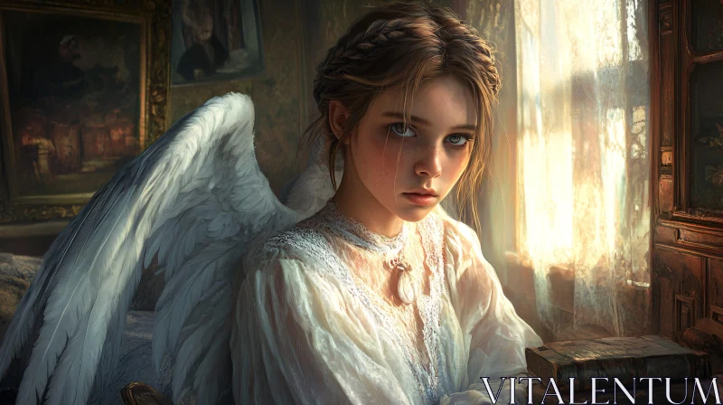 AI ART Young Angel with Wings in Gentle Light