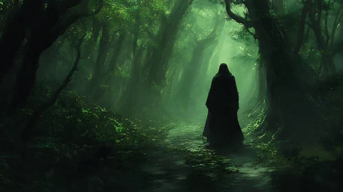 Cloaked Figure in a Dense Forest