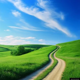 Winding Road Through Green Field