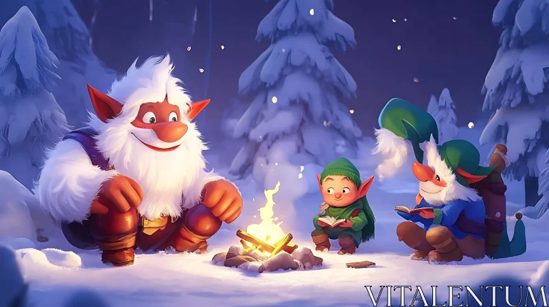 Winter Tales: Elves by the Fire AI Image