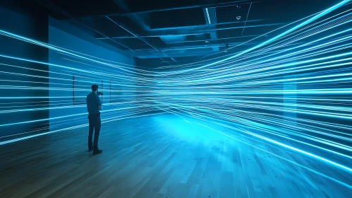 Neon Light Stream in Modern Space