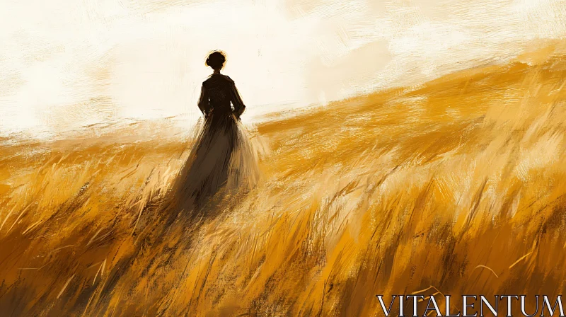 AI ART Golden Field Solitude Art