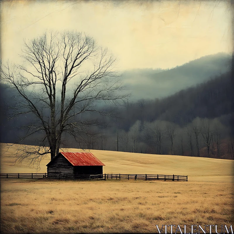 Solitary Barn with Red Roof AI Image