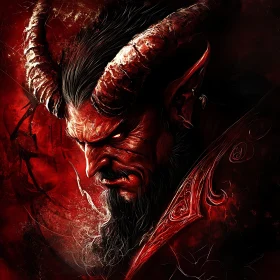 Horned Demon in Red - Dark Fantasy