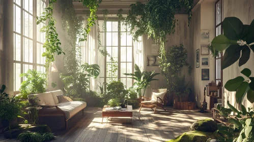 Lush Indoor Garden with Sunlight