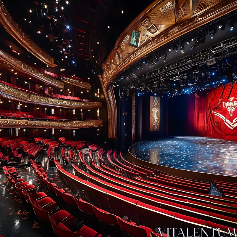 Ornate Theater with Plush Red Seating AI Image