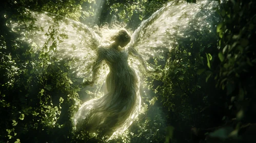 Ethereal Angel in Green Forest