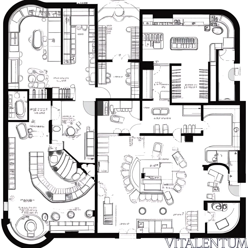 AI ART Monochrome House Blueprint Layout