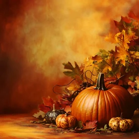 Fall Harvest Pumpkins and Leaves