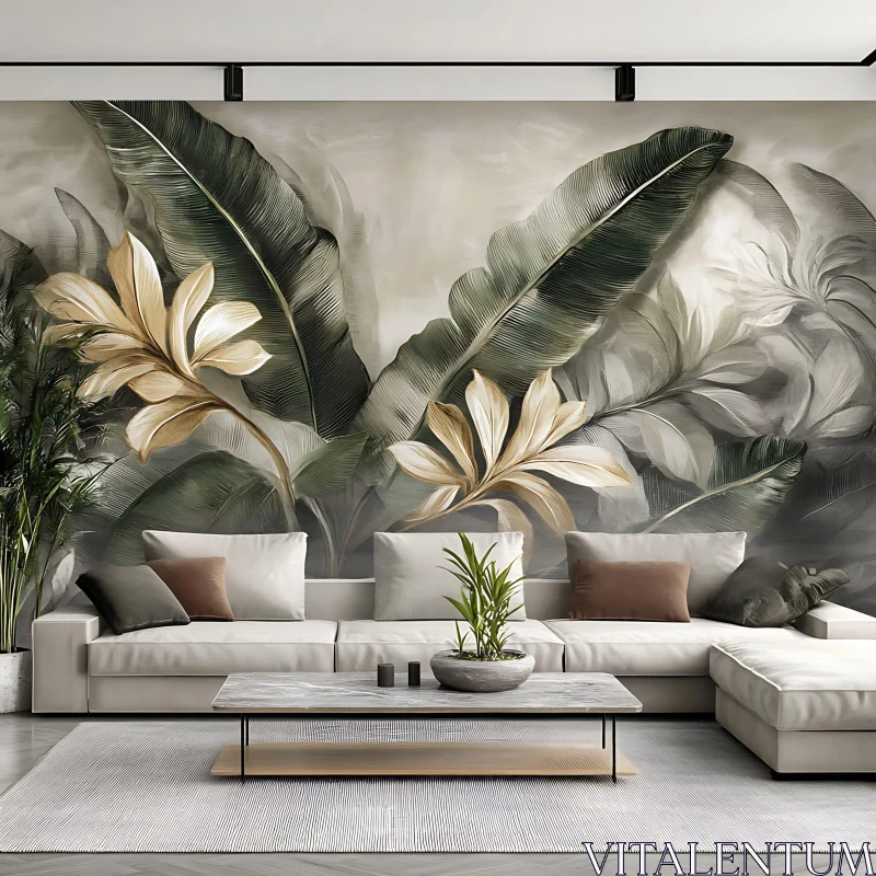 AI ART Modern Interior with Floral Wall Art