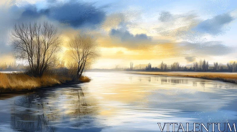 AI ART Peaceful Morning River Scene