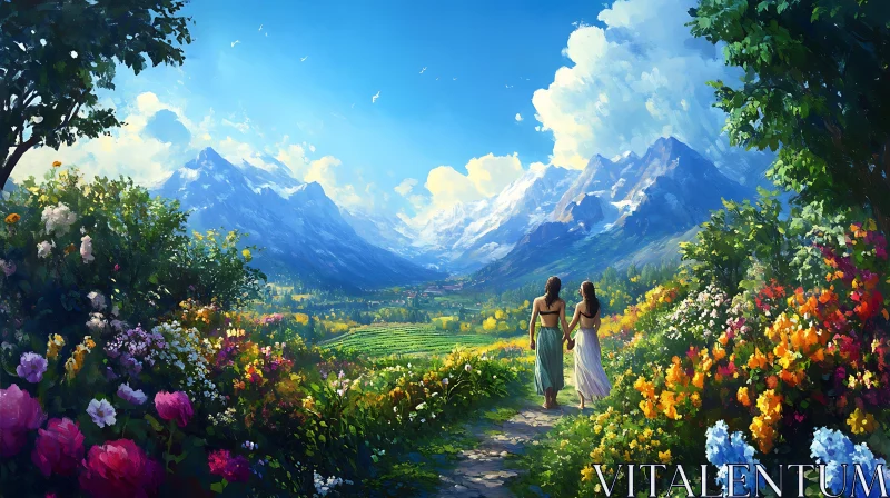 Women Walking in Mountain Landscape AI Image