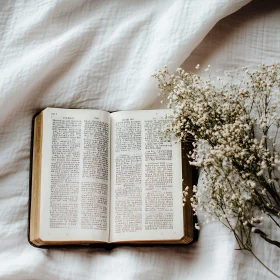 Vintage Book with White Flowers Arrangement