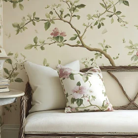 Floral Patterned Pillows on Vintage Furniture