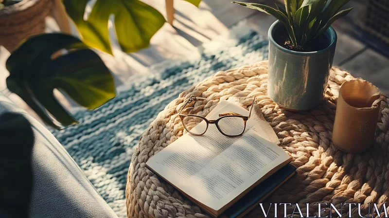 AI ART Indoor Still Life with Book and Plant