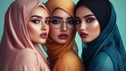 Three Beauties in Traditional Headscarves