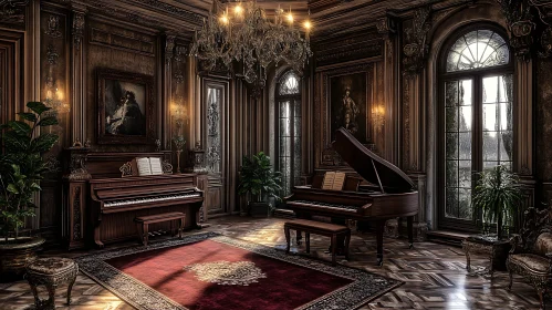 Ornate Interior with Grand Pianos