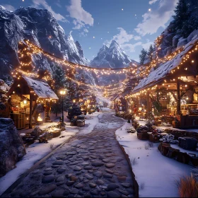Snowy Village with Festive Lights
