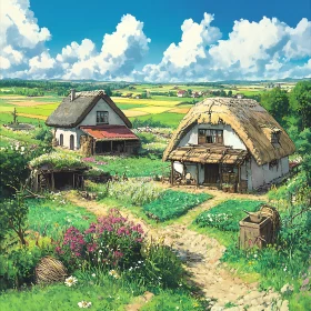 Charming Rural Cottages in a Summer Meadow