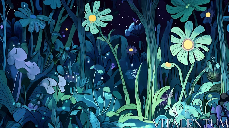 Blue and Green Floral Dreamscape AI Image