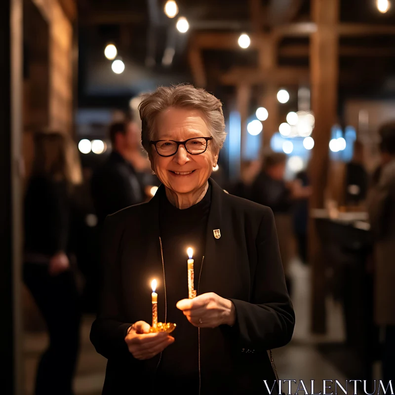 Candlelight Portrait of a Cheerful Woman AI Image