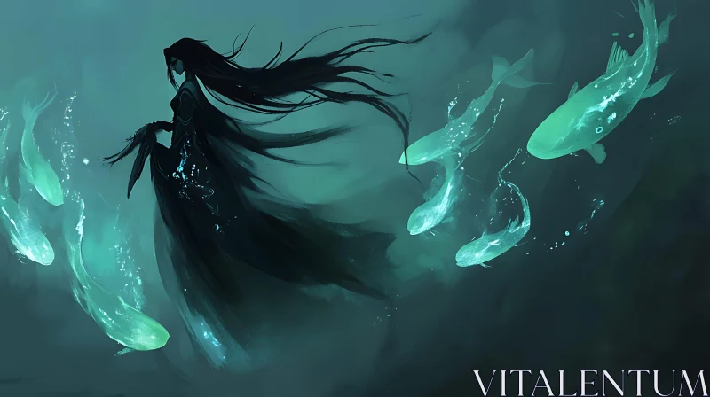 AI ART Underwater Woman and Fish Illustration