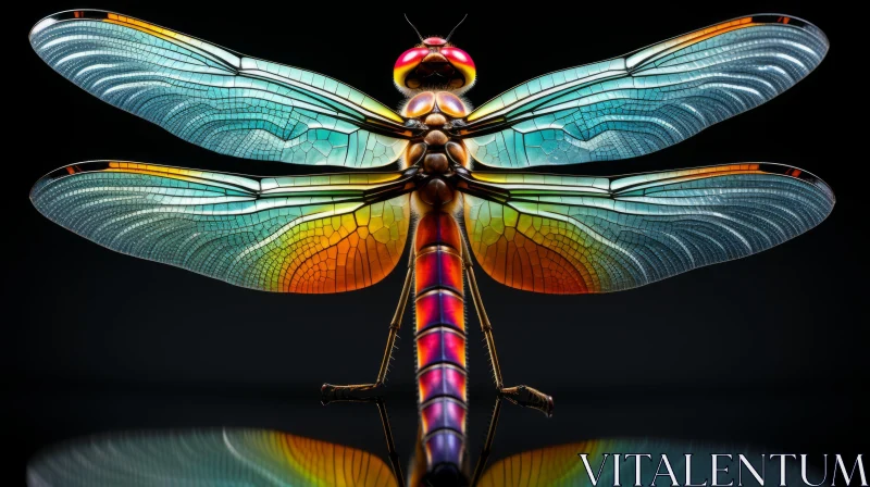 Colorful Dragonfly on Black Surface: A Glass Sculpture Illusion AI Image