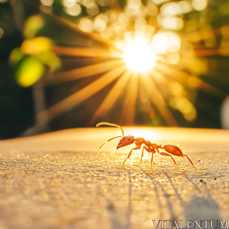 Ant Macro with Backlit Sun AI Image