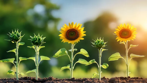 Sunflower Growth Stages in Sunlight