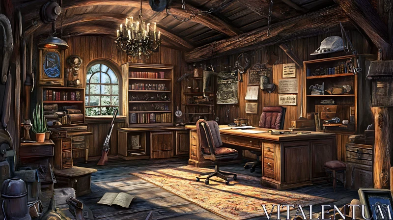 AI ART Rustic Study Room with Chandelier