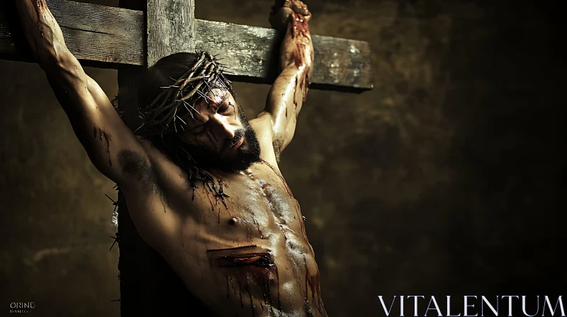 Powerful Depiction of Crucifixion Scene AI Image