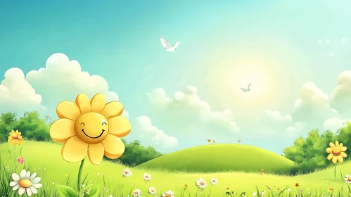 Smiling Flower in Sunny Meadow Artwork