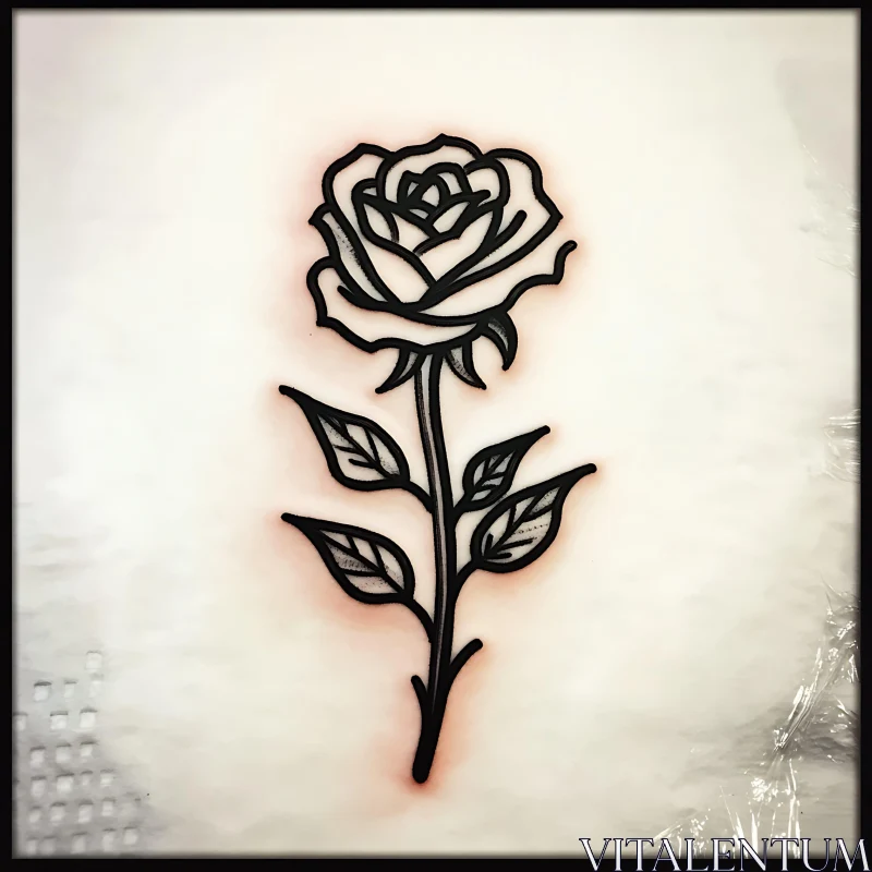 Bold Line Rose with Leaves AI Image