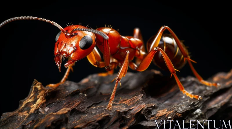 Intriguing Image of a Red Ant Resting on a Wood Branch AI Image