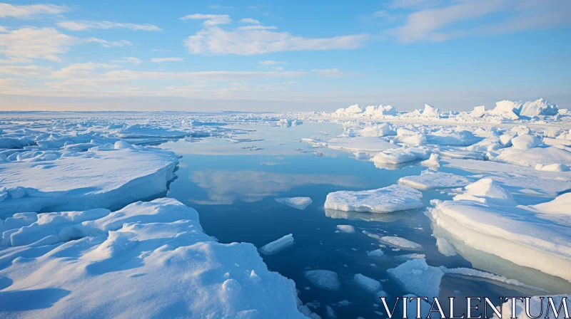 Light Sky-Blue Arctic Ocean with Ice Floes AI Image
