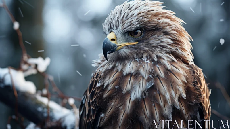 Portrayal of an Eagle in a Snowstorm - A Fusion of Macro Photography and Medieval Art AI Image