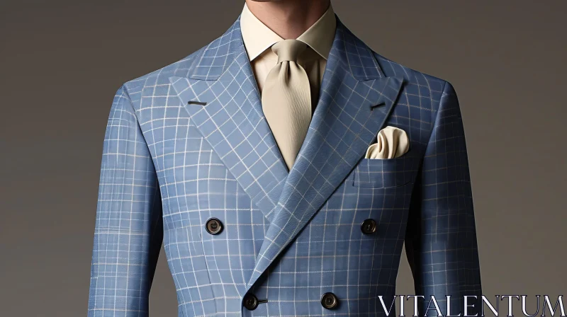 Stylish Blue Suit Jacket with Windowpane Check Pattern - Close-up Photo AI Image