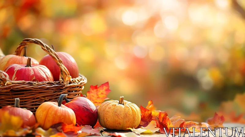 Autumn Harvest: Pumpkins and Fallen Leaves AI Image