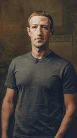 Mark Zuckerberg's Expressive Portrait in Grey T-Shirt